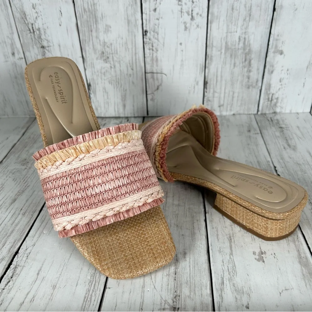 Easy Spirit Graciela Raffia Block Heel Comfort Slide Sandal 9.5 NEW